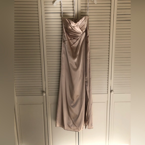 david's bridal champagne prom dress David's Bridal Double-Strap Long Georgette Bridesmaid Wrap Dress Champagne 0